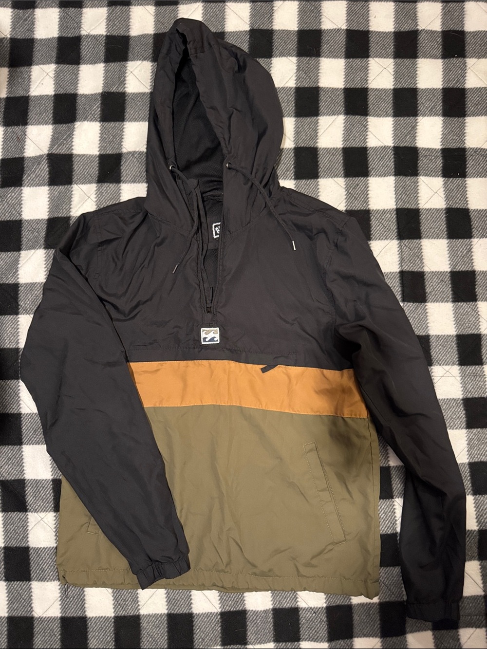Billabong Black, Tan & Olive Hooded Windbreaker